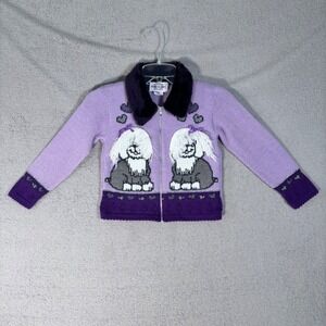 Vintage Heartworks Zip Up Cardigan Kids Girls 6X‎ Purple Sweater Dog Fur Collar
